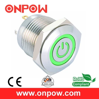 ONPOW 16mm 12V LED nehrđajućeg čelika instant simbol za napajanje LED prsten gumb switch (GQ16F-10ET/J/G/12V/S) CE,ROHS