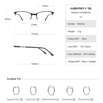 MERRYS DESIGN Alloy Eyeglasses Half Frame Women Fashion Trending recept naočale za kratkovidnost optički naočale S2109
