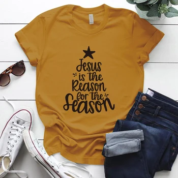Jesus Is The Reason for The Season Printing Christmas T Shirts Women Short Sleeve Loose Neck Woman Summer Tshirts Tops Tee