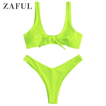 ZAFUL uvijene soft bič bikini kupaći kostim žene srednje struka čvrste kašičica vrata brazilski kupaći kostim plaža odjeća kupaći kostim Femme