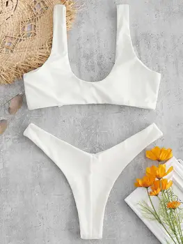 ZAFUL uvijene soft bič bikini kupaći kostim žene srednje struka čvrste kašičica vrata brazilski kupaći kostim plaža odjeća kupaći kostim Femme