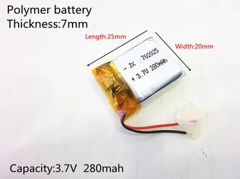 3.7 V,280mAH, [702025] PLIB;polymer li-ion / li-ion baterija za mp3,MP4,zvučnik,ručka diktafona,pametni sat