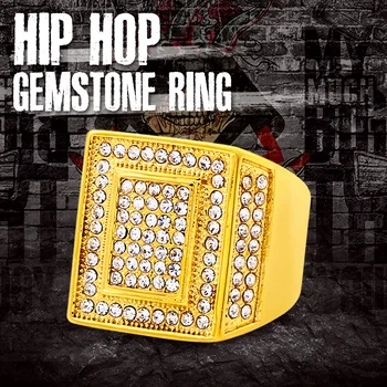 Beier 316L nehrđajućeg čelika hip hop mikro utrti Crystal nabijen kvadratnom muški prsten Ledeni Out Bling IP Gold punjeni debeli nakit R004