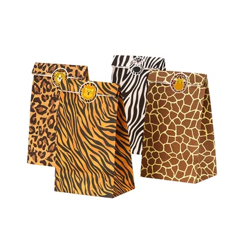 12 kom./compl. džungla ukras životinja nogu tiskanih poklon kutija Kraft-papirnate vrećice djeca safari rođendan dekor stranke candy poklon kutije