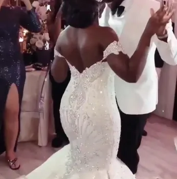 Luksuzni arapske i afričke vjenčanje haljina sirena 2020 s ramena naslon Crystal rhinestones vestidos de fiesta vjenčanica