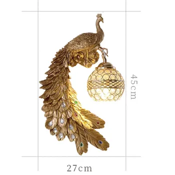 Zlatni paun moderan unutarnji svjetiljke led svjetla ukras za zidne lampe potkrovlje Luksuzni art deco životinja Crystal abažur