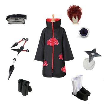 Brdwn NARUTO Unisex Sand Akatsuki Sasori cosplay odijelo komplet( Crveni Oblak plašt+povez za glavu+cipele+prsten+Кунай+torba+сюрикен)