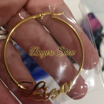 Sipuris 30-60 mm prilagođene ime okrugle naušnice od nehrđajućeg čelika personalizirane prilagoditi korisničko folijom naušnice nakit za žene i djevojčice