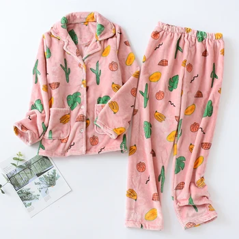 Debeli zimske tople фланелевые ženska pidžama skup dugi rukav crtani pidžama pidžama setovi flanel za djevojke ženska пижама