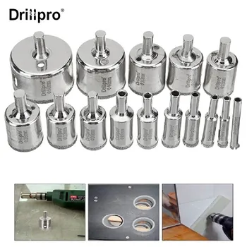 Drillpro DB-HS1 15pcs 6-50mm Diamond Hole Saw Drill Bit Set keramičkih pločica staklo, mramor svrdla za standardne električne bušilice