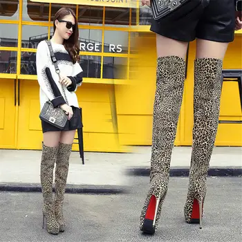 Doratasia 2020 zima tanke visoke štikle štikle seksi leopard noćni klub platforma preko koljena ženske čizme ženske cipele žena