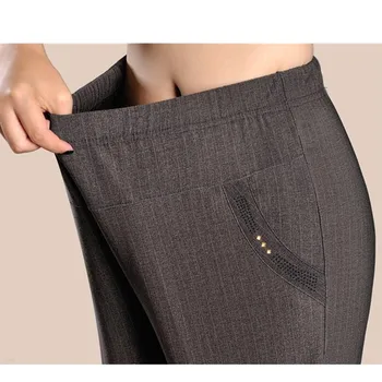 Ženske hlače srednje dobi Jesen-Zima visoka elastična struk ravne hlače velike veličine 4XL 5XL ljeto Femme slobodne svakodnevne hlače