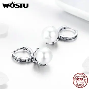 WOSTU korejski moda 925 sterling srebra slatkovodni biseri naušnice roze Cirkon srebrne naušnice za žene svadbeni nakit CQE482