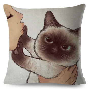Smiješno Ove poljubac je slatka mačka pamuk posteljinu jastučnicu za kauč kuće automobila ukrasne navlake jastučnice dekor 45x45cm