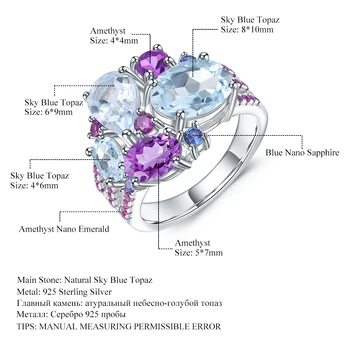 GEM'S BALLET prirodni nebo-plavi topaz ametist prsten fin nakit 925 sterling srebra dragulj bombona prsten za žene Bijoux