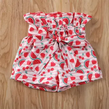 2020 Summer Kid Girl Outfit Fashion Red Color Shirt+Watermelon Bow Short Pant 2pcs Clothes Set Toddle Children Outfit