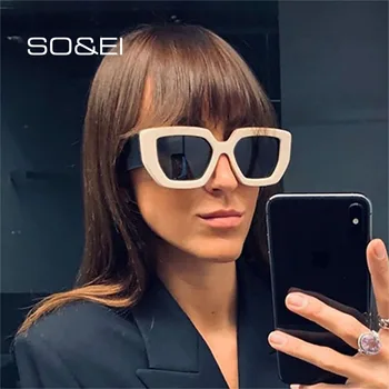 SO&EI Ins popularni retro prevelike Mačje oči Sunčane naočale Žene luksuzni brand dizajner moda čaj siva objektiv sunčane naočale Oculos UV400