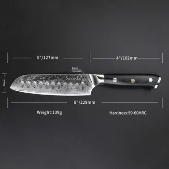SUNNECKO 7 cm / 5 cm Santoku nož damast postali kuhar kuhinjski noževi japanski VG10 nož oštar meso rezač alat G10 ručka