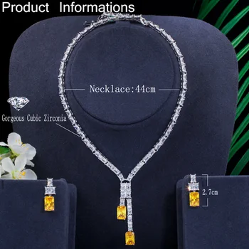 ThreeGraces klasični kvadratni izrez žuta CZ duga ogrlica ogrlica i naušnice vjenčanje setovi nakita pendientes mujer Set JS631