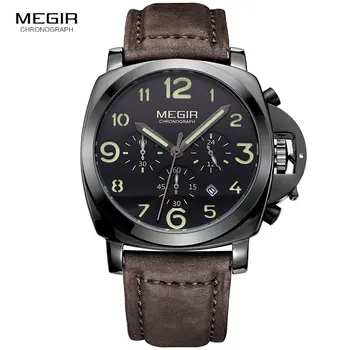 MEGIR novi top luksuzna marka kvarcni satovi muški veliki brojčanik kronograf vojni originalni retro kožne sat Relogio Masculino ML3406G