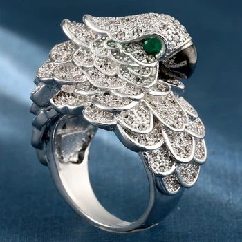 Hainon Sterling Silver Color Clear CZ Slatka Owl Prst Ring for Woman Zaruke, Vjenčanje Nakit zeleni kristali oči životinja prsten