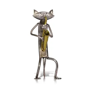 Metalna figura pop igrati gitara saksofon pjevanje mačka figurica interijer obrt poklon za uređenje doma