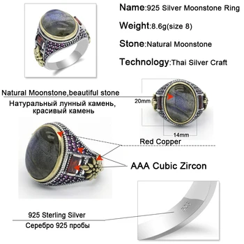 925 sterling srebro muški prsten sa prirodnim lunarni kamen s кубическим kubični cirkon prst prsten za muškarce žene tanki srebrni turski nakit