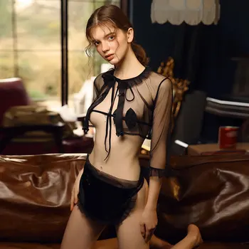 Seksi ženske pidžame perspektiva Crna sluškinja cosplay čipke čipke luk napast erotska rublje dame Seksi kućna odjeća seksi donje rublje