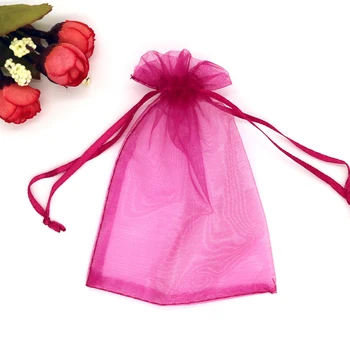 200 kom./lot svijetlo roza organza vrećice 9x12 cm Drawable nakit paket, torba za male čokolade darove pakiranje torbe organza poklon vrećica vrećice