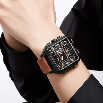 Top Brand Luxury KADEMAN Men Watch Outdoor Sport Military Muške Watches Dual Movement LED Digital Male Leather Wristwatch Clock