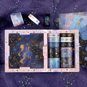 10x10 Sticker Tape-poklon kutija-Star-Journey-Series Bronzing Fantasy Handbook-Decoration Sticker Washi Tape Kawaii Washi Tape Set