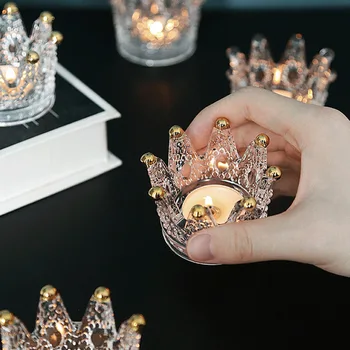 Pepeljara prekrasan dekor Crown prozirno staklo pribor za cigarete alat pepeljara svijeća ladica za kućnog bara 66CY