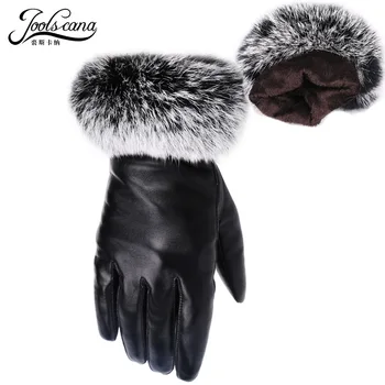 JOOLSCANA zimske ženske kožne rukavice pravi zec krzno zglob touchscreen rukavice talijanski uvozni prirodni kožuh варежка toplo