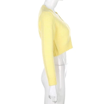 VBTyBL žuti slatki pletene kardigan džemper žene gumb V izrez s dugim rukavima Jesen Zima džemper korejski moda Y2K dres