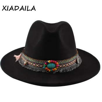 2020 New Men Women Wide Brim Wool Felt Fedora Panama Hat with Pojas Buckle Jazz Trilby Cap Party Formalno Top Hat In RED,black