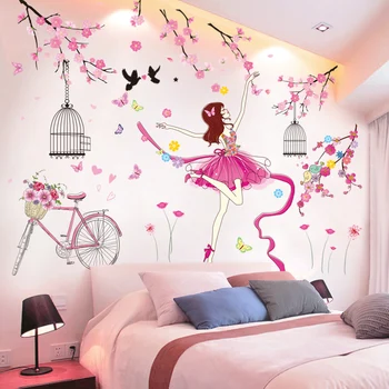 [SHIJUEHEZI] crtani djevojka dancer zidne naljepnice DIY cvijeće bicikl naljepnice za zid za djecu dječje sobe spavaća soba dekoracije doma