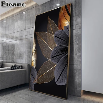 Crna i Zlatna luksuzni platnu Hojas Abstract Flower Plant Poster HD Line Drawing estetski soba Dekor Pop Modern Art Painting