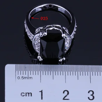 Sjajan je kvadratna Crno кубическое циркониевое bijelo CZ посеребренное prsten V0606