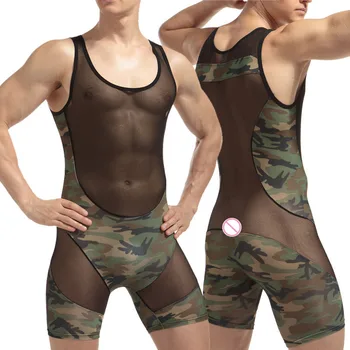 IYUNYI Muške Seksi Underwear Bodysuit Fashion Sexy Man kombinezon borba Majice oblikovatelji kamuflaža ultra-tanke uske body