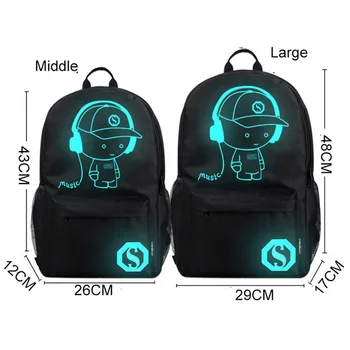 Novi student torbu škole ruksak anime lampica za dječake, djevojčice Daypack višenamjenski USB port za punjenje i zaključavanje torbu škole crna