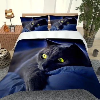 2020 hot stil komplet posteljinu 3d digitalni crna mačka Uzorak 2 / 3pcs deka kit jednokrevetna Twin Double Full Queen King Bedding