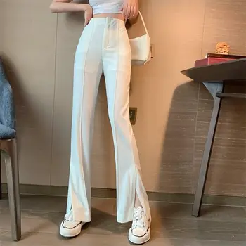 Hlače Ženske čvrste puni bočni rez široke hlače Uske elegantan minimalistički ženske visokim strukom Ulzzang hot prodaja Ins All-match