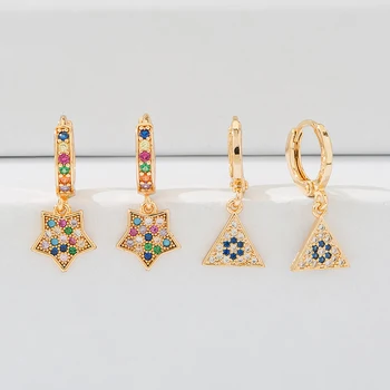 Modni zlatne naušnice Huggie za žene kubni cirkonij CZ Rainbow dugo visiti kićankama naušnice geometrijski dizajn nakita
