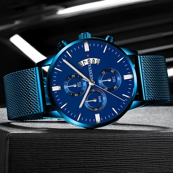 Ženeva muški sat kalendar plava nehrđajućeg čelika sati najbolji brand luksuznih zona analogni Kvarcni ručni satovi relogio masculino