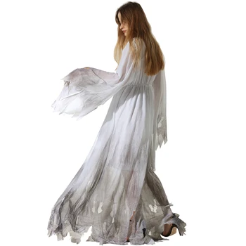 Eraspooky Plus size Scary White Ghost Dress Halloween Costume for Women Dark Hunt Lady Adult Fancy Dress Carnival Party Cosplay