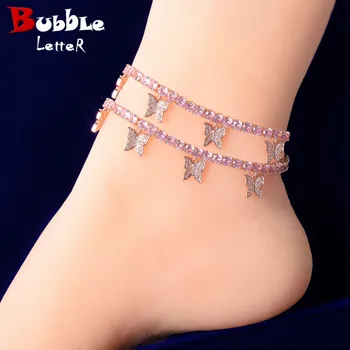 Pink leptir privjesak 4 mm 1 red teniskih nožne narukvice u krugu hip - hop modni nakit žene noge link podesiva