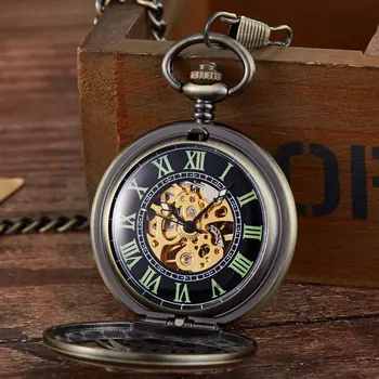 Novi dolazak steampunk klasicni šuplje mehanizam mehanizam mehanički džepni sat privjesak privjesak poklon lanac džepni sat, poklon muškarci dječak sat