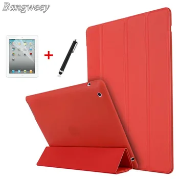 Torbica za iPad 2 3 4,PU Solid Back Ultra Slim Light Weight Four fold Smart Cover Case for iPad 2/3/4 +screen protector+touch pen