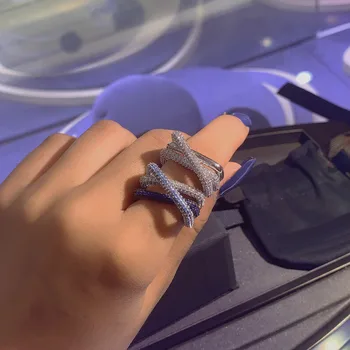UMGODLY visoke kvalitete Fahsion prsten srebrne boje tamno plava i Laguna prešao pravokutnik geometrijski prst prsten žene luksuzan nakit