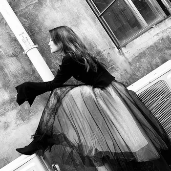 Maxi duge luksuzni soft tila suknja šivanje čipke gotička crno bijeli nabrane suknje baleta tutu žena vintage suknje lange rok jupes